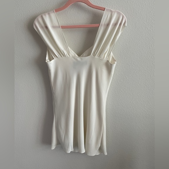 NWT Theory Rouched Cap Sleeve Blouse Classic Georgette Blouse in Ivory 100% Silk - Picture 2 of 6